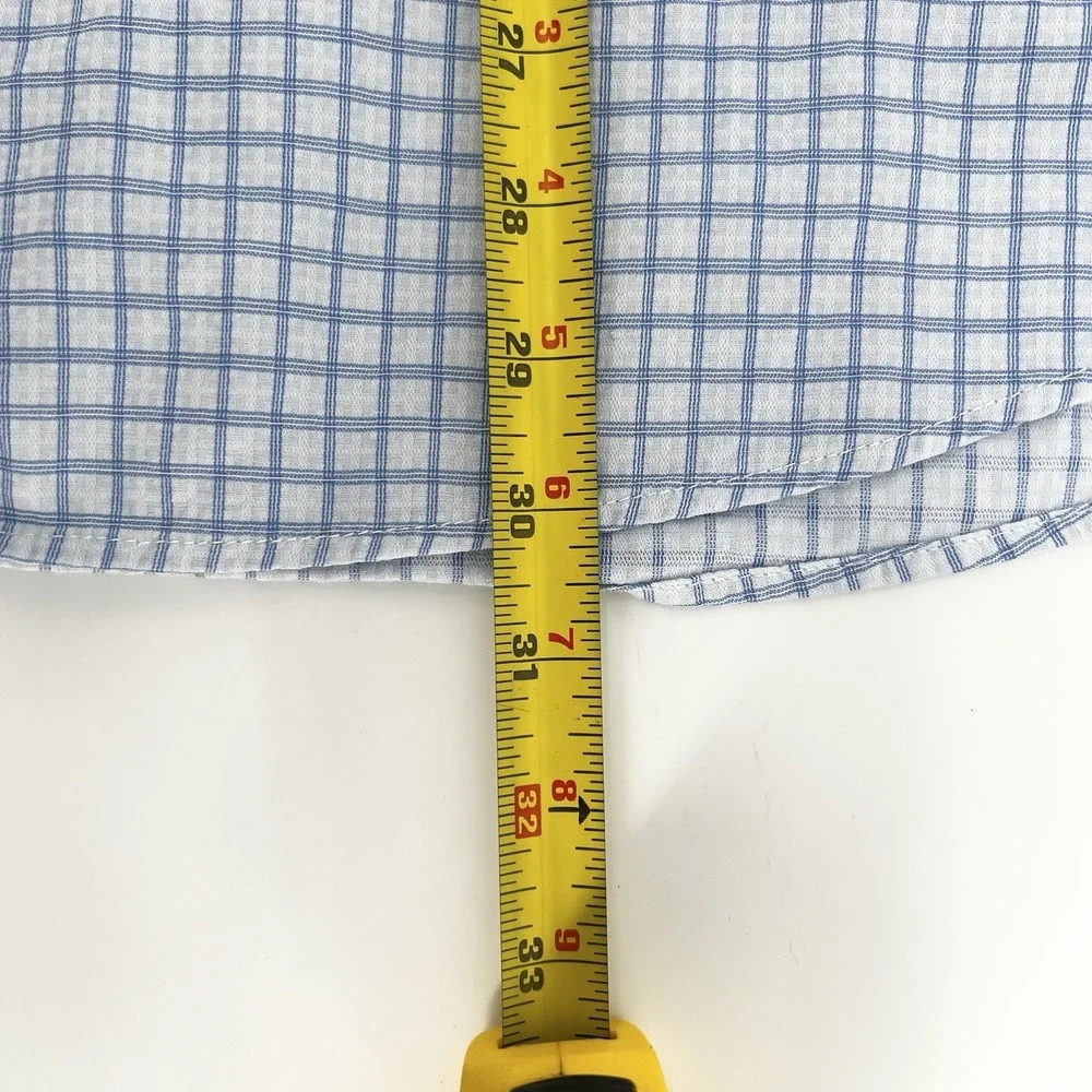 Duchamp London Men's Dress Shirt 18 XXL 46 Blue White Check Slim‎ Fit Stretch